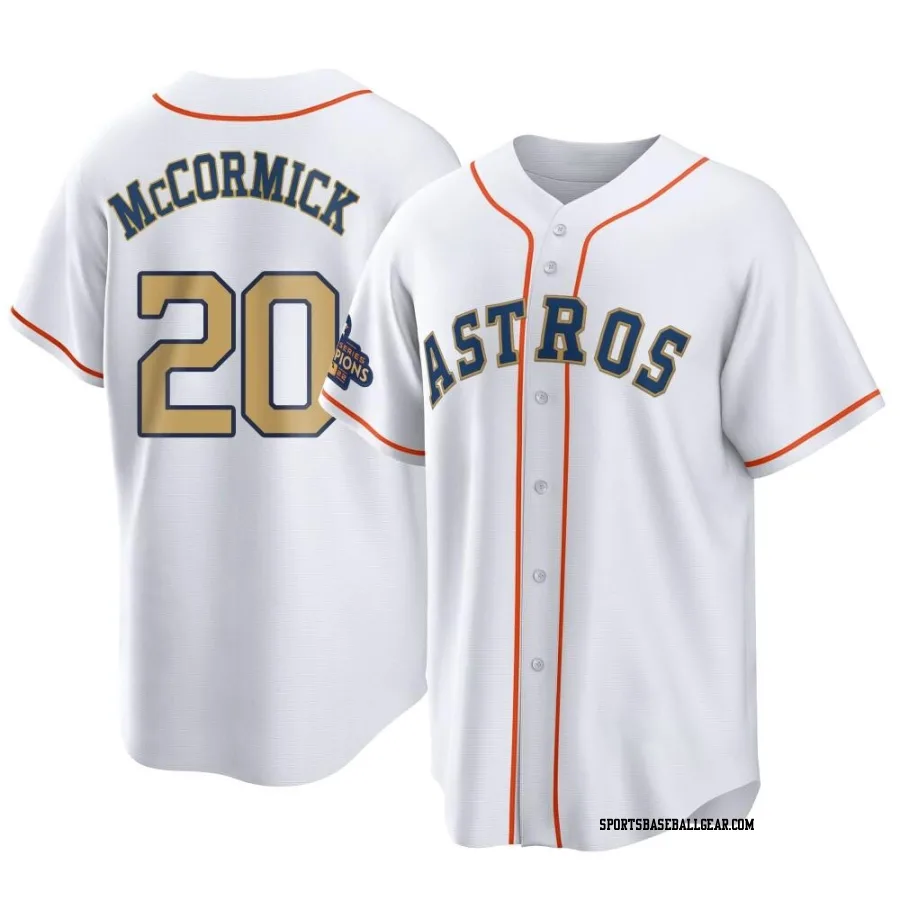 Chas McCormick Youth Houston Astros Gold Replica White 2023 Collection Jersey