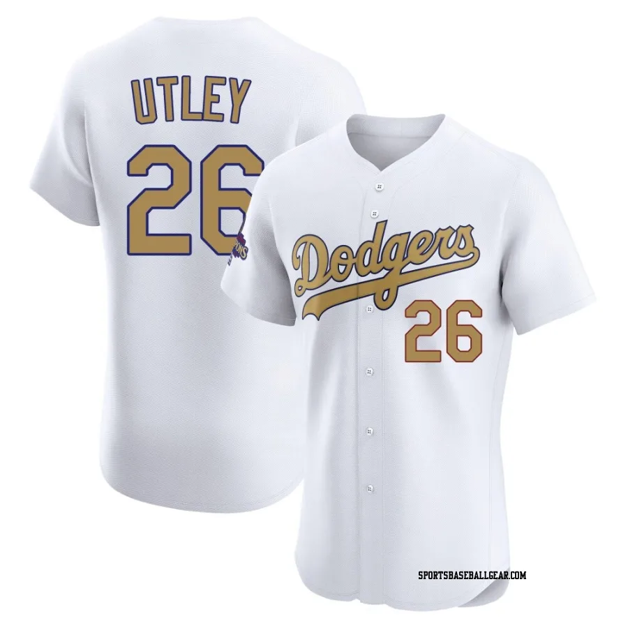 Chase Utley Men's Los Angeles Dodgers Gold Elite White 2025 Collection Jersey