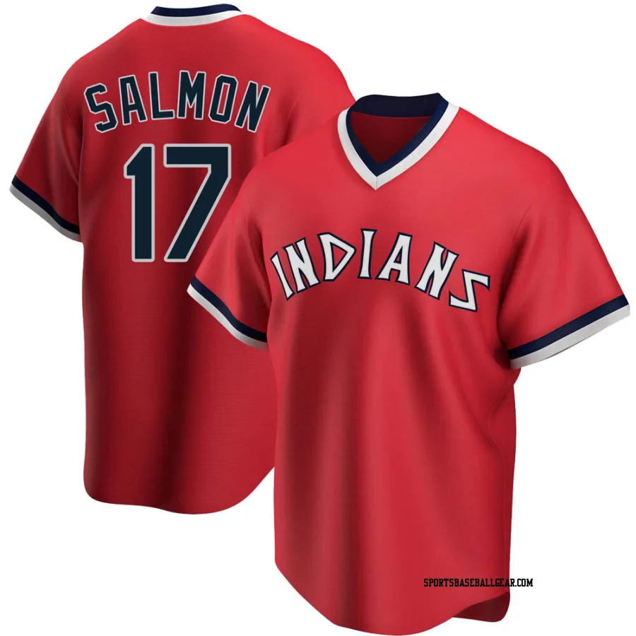 Chico Salmon Men's Cleveland Guardians Red Replica Road Cooperstown Collection Jersey