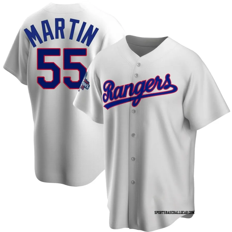 Chris Martin Youth Texas Rangers White Replica Home Cooperstown Collection 2023 World Series Champions Jersey