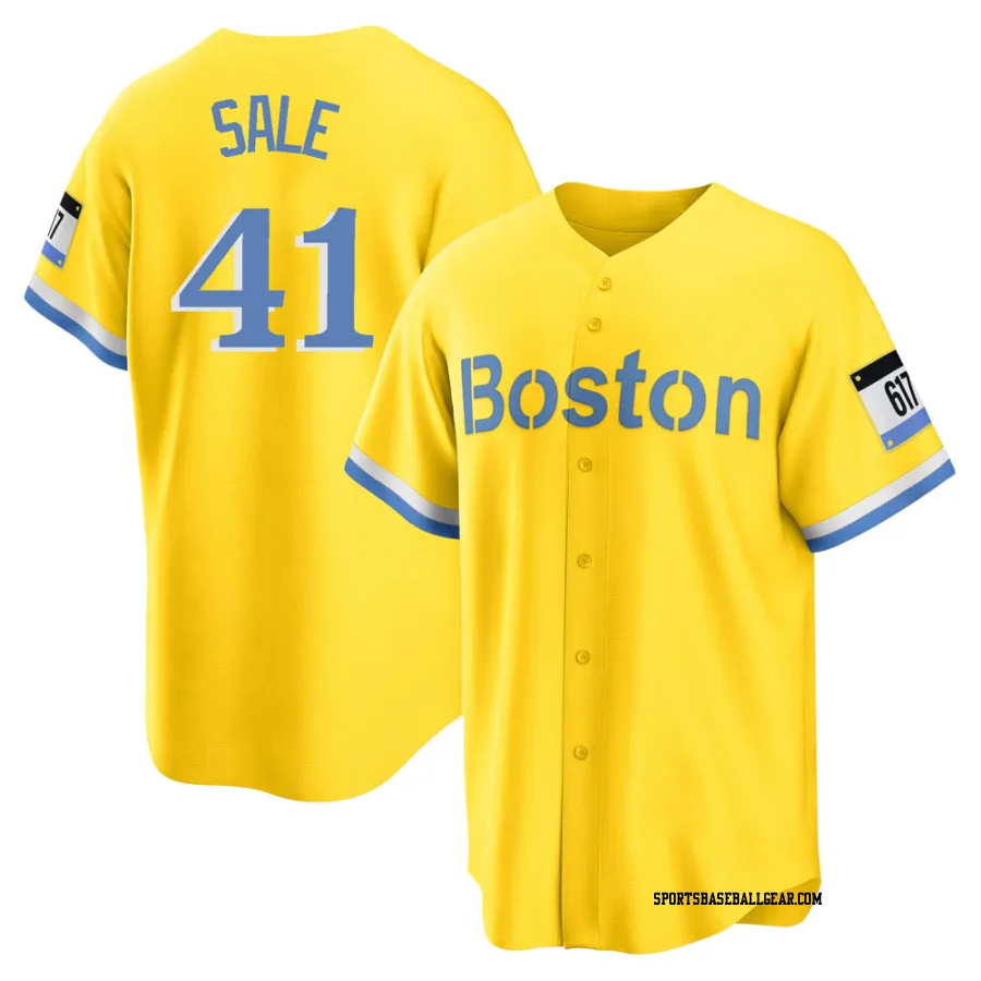 Chris Sale Youth Boston Red Sox Gold/Light Replica Blue 2021 City Connect Player Jersey