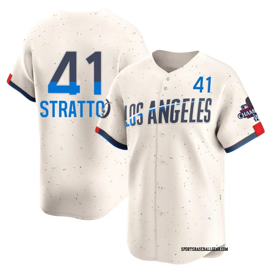 Chris Stratton Men's Los Angeles Dodgers Cream Limited 2024 City Connect World Series Champions Jersey