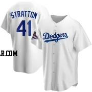 Chris Stratton Men's Los Angeles Dodgers White Replica Home 2024 World Series Champions Jersey