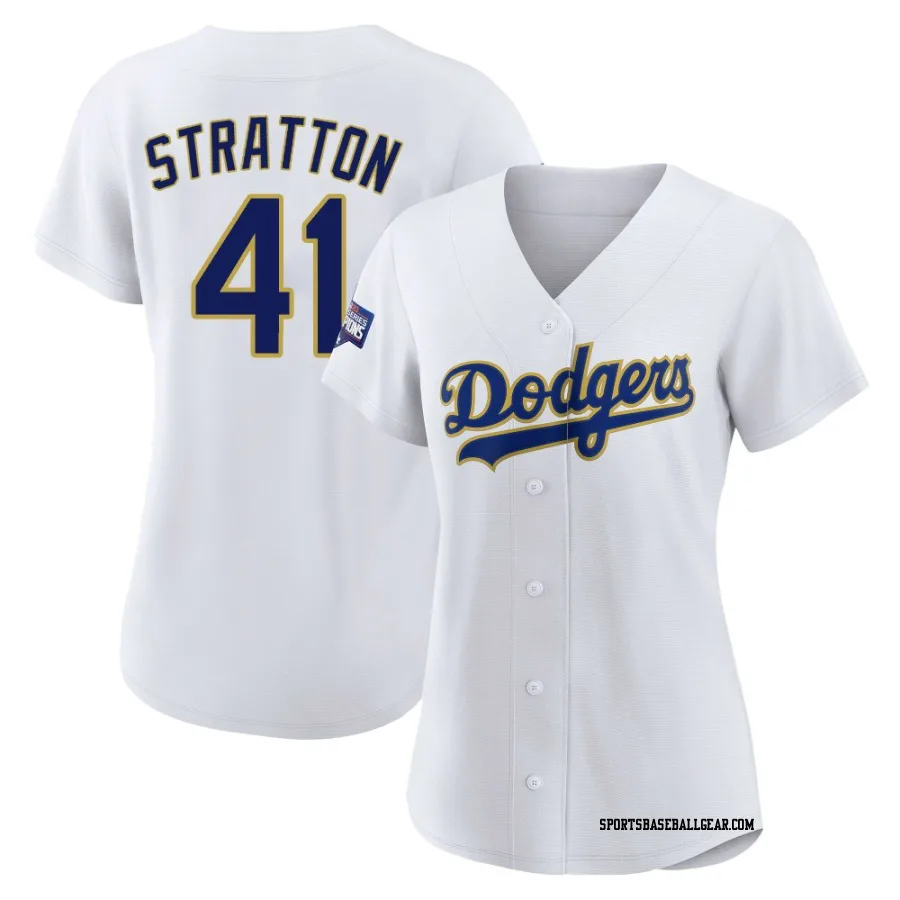 Chris Stratton Women's Los Angeles Dodgers White/Gold Authentic 2021 Gold Program Player Jersey