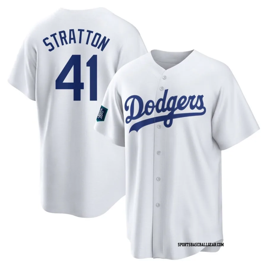 Chris Stratton Youth Los Angeles Dodgers White Replica 2024 World Tour Seoul Series Home Jersey