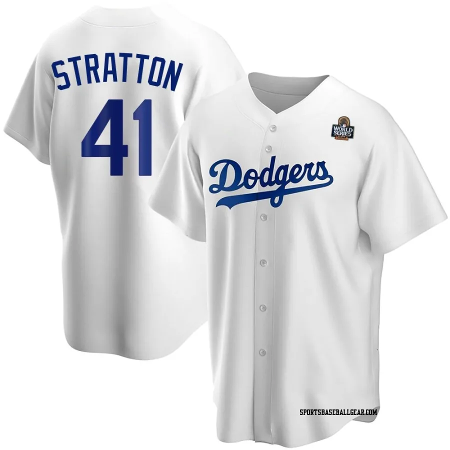Chris Stratton Youth Los Angeles Dodgers White Replica Home 2024 World Series Jersey