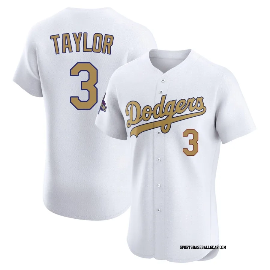 Chris Taylor Men's Los Angeles Dodgers Gold Elite White 2025 Collection Jersey