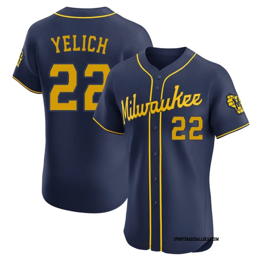 Christian Yelich Men's Milwaukee Brewers Navy Elite Alternate Jersey
