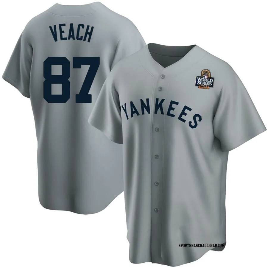 Christopher Veach Men's New York Yankees Gray Replica Road Cooperstown Collection 2024 World Series Jersey