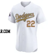 Clayton Kershaw Men's Los Angeles Dodgers Gold Elite White 2025 Collection Jersey