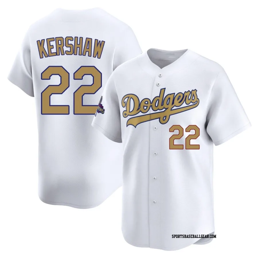Clayton Kershaw Men's Los Angeles Dodgers Gold Limited White 2025 Collection Jersey
