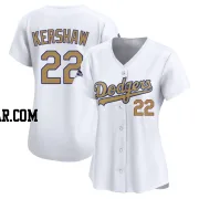 Clayton Kershaw Women's Los Angeles Dodgers Gold Limited White 2025 Collection Jersey