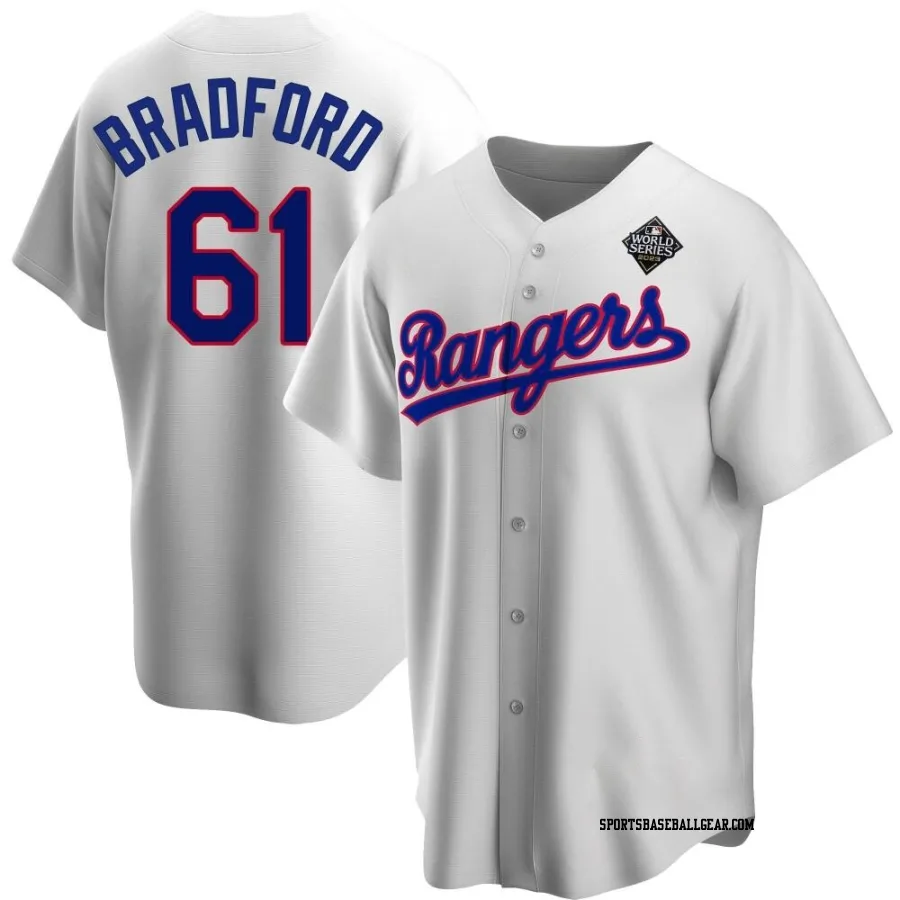 Cody Bradford Youth Texas Rangers White Replica Home Cooperstown Collection 2023 World Series Jersey