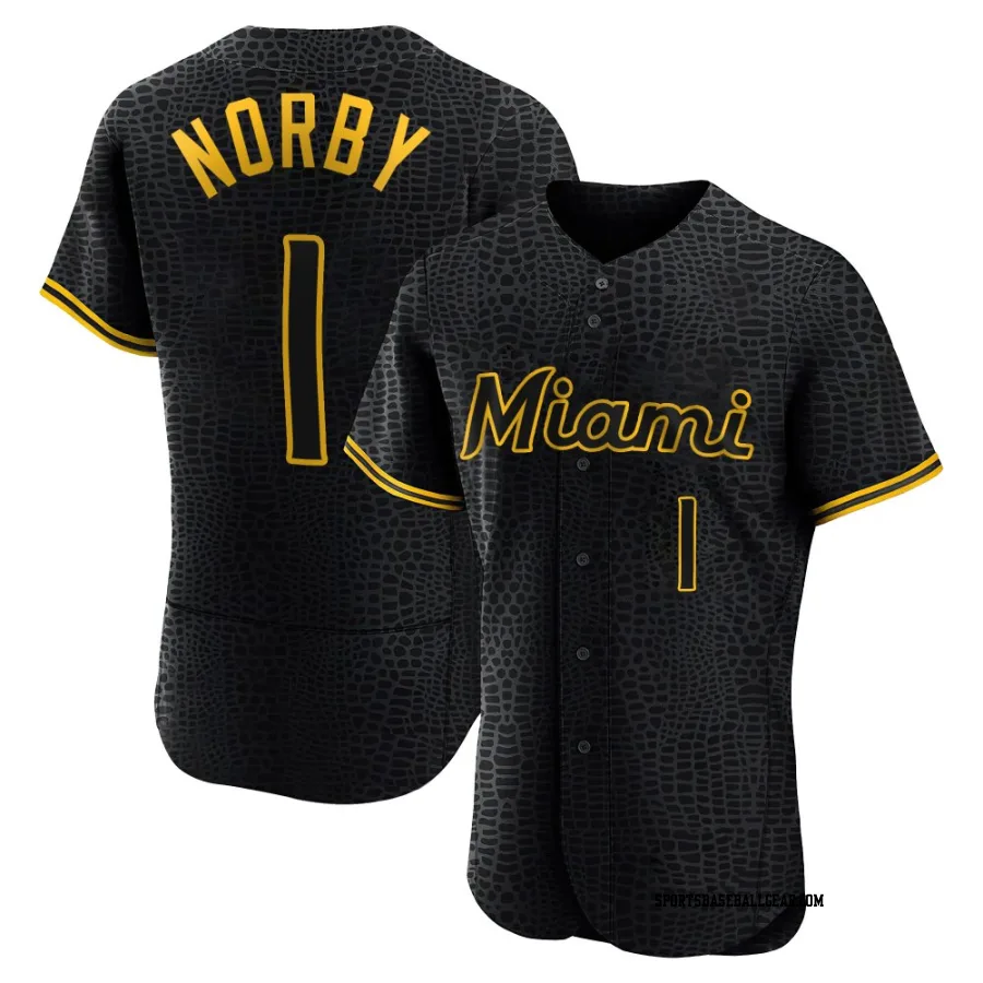 Connor Norby Men's Miami Marlins Black Authentic Snake Skin City Jersey