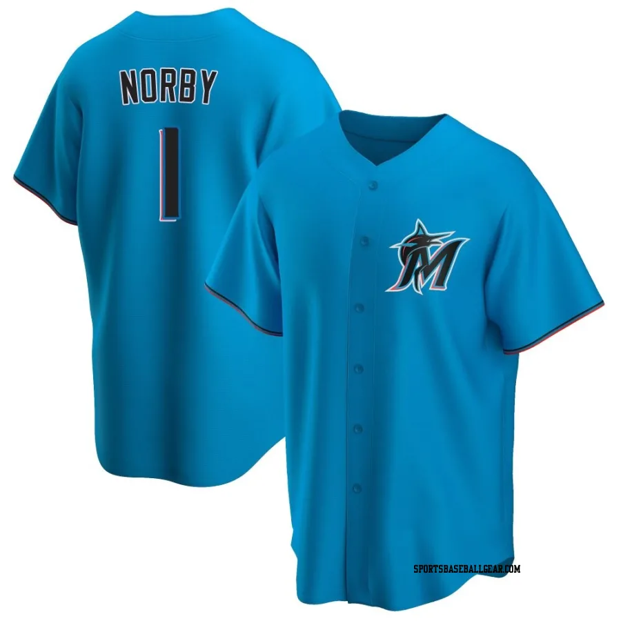 Connor Norby Men's Miami Marlins Blue Replica Alternate Jersey