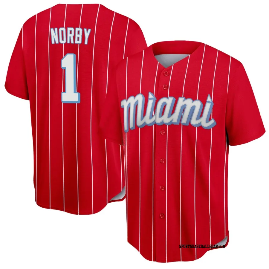 Connor Norby Men's Miami Marlins Red Replica 2021 City Connect Jersey