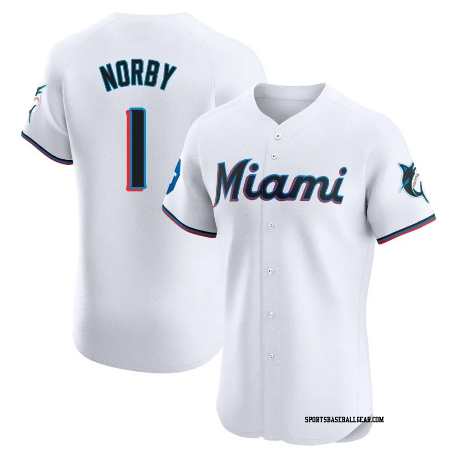 Connor Norby Men's Miami Marlins White Elite Home Patch Jersey