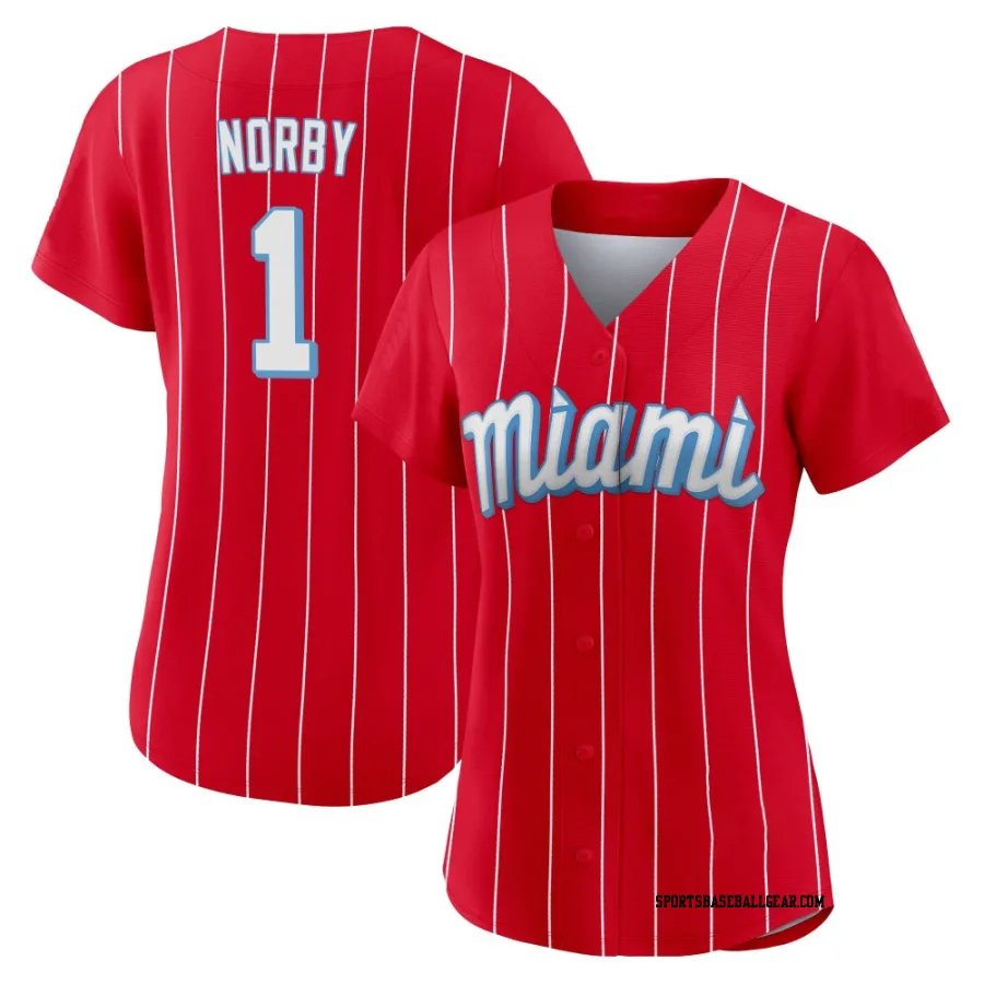 Connor Norby Women's Miami Marlins Red Replica 2021 City Connect Jersey