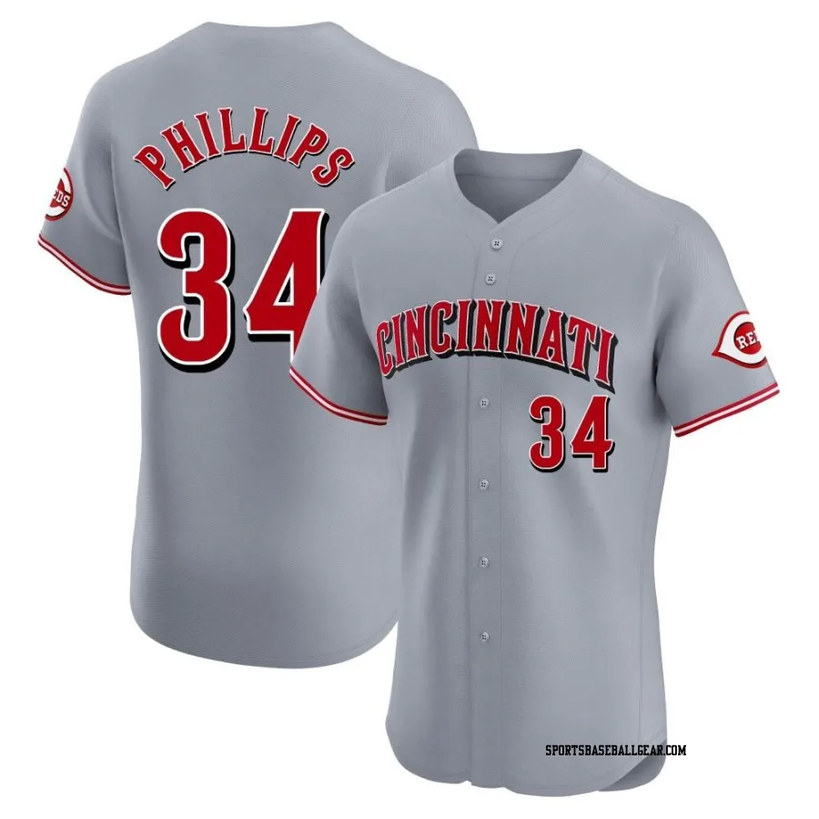 Connor Phillips Men's Cincinnati Reds Gray Elite Road Jersey