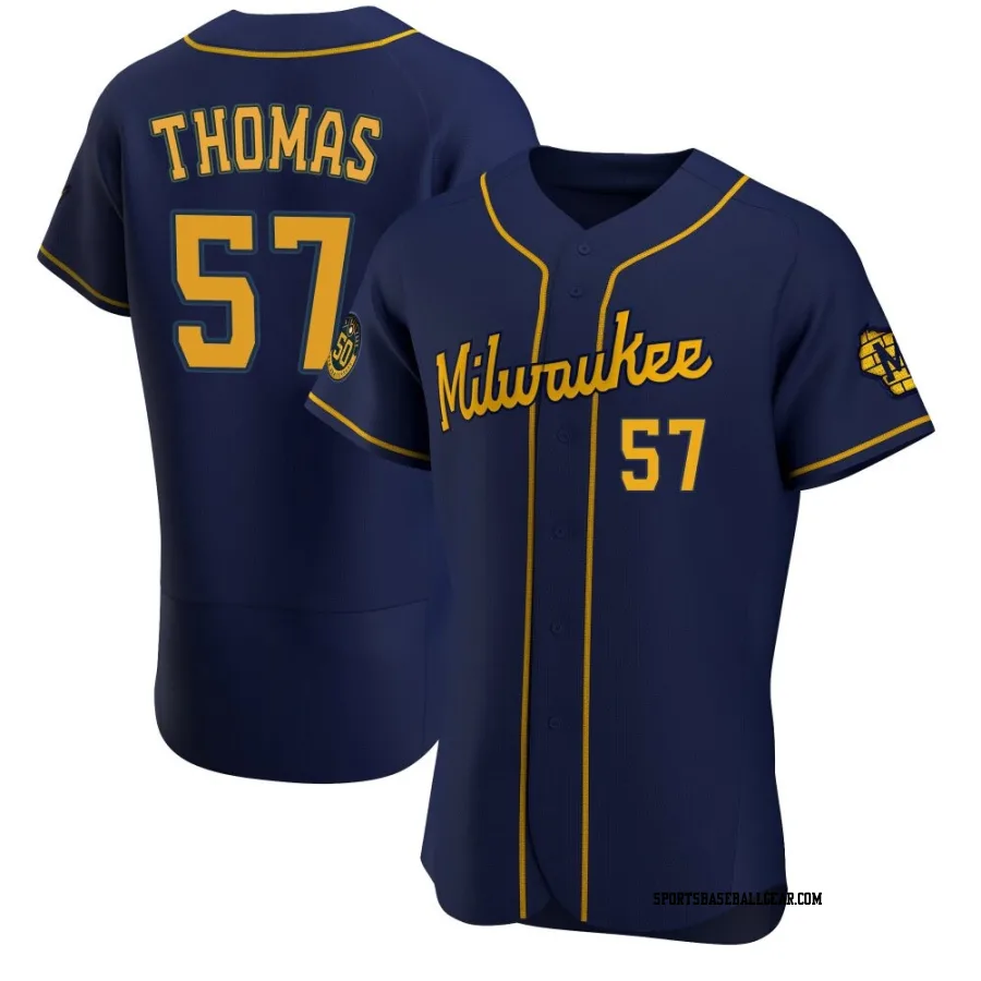 Connor Thomas Men's Milwaukee Brewers Navy Authentic Alternate Jersey