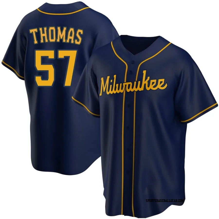 Connor Thomas Men's Milwaukee Brewers Navy Replica Alternate Jersey