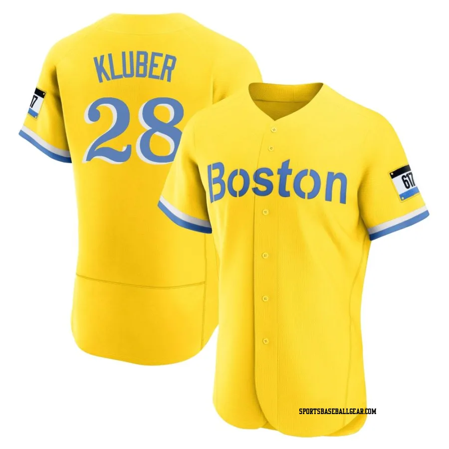 Corey Kluber Men's Boston Red Sox Gold/Light Authentic Blue 2021 City Connect Jersey