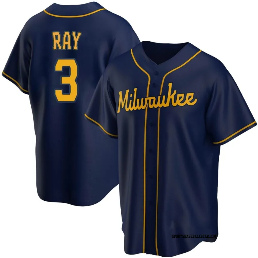 Corey Ray Men's Milwaukee Brewers Navy Replica Alternate Jersey