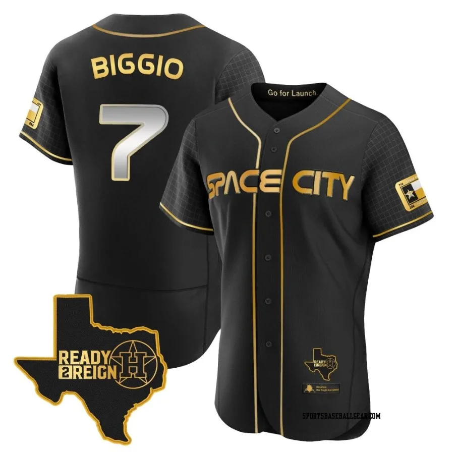 Craig Biggio Men's Houston Astros Black/Gold Authentic 2023 Space City Ready 2 Reign Flex Base Jersey