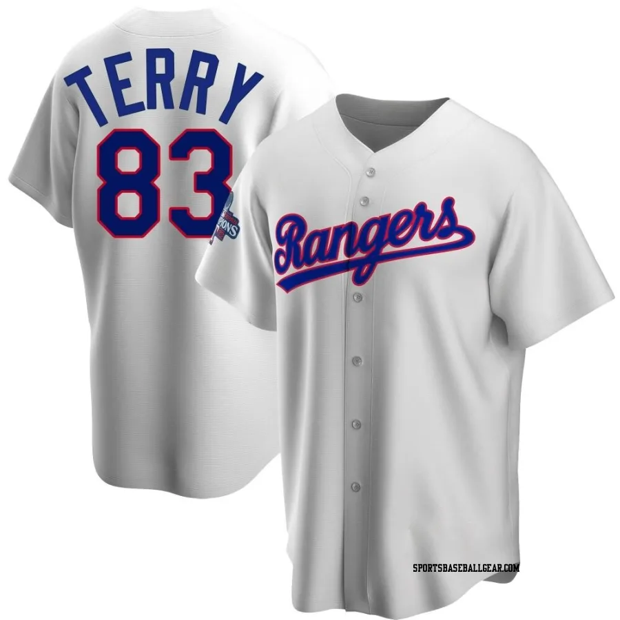 Curtis Terry Men's Texas Rangers White Replica Home Cooperstown Collection 2023 World Series Champions Jersey