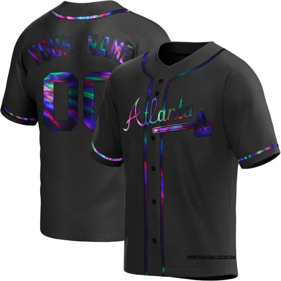 Custom Men's Atlanta Braves Black Holographic Replica Alternate Jersey