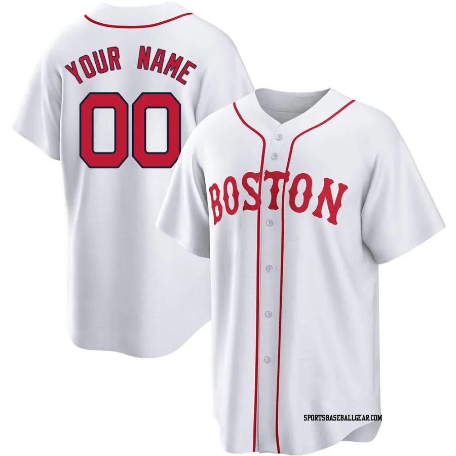 Custom Men's Boston Red Sox White Replica 2021 Patriots' Day Jersey