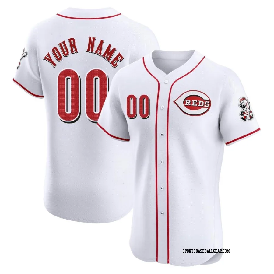 Custom Men's Cincinnati Reds White Elite Home Patch Jersey