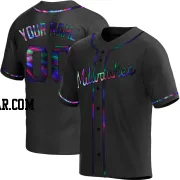 Custom Men's Milwaukee Brewers Black Holographic Replica Alternate Jersey