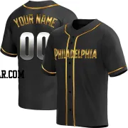 Custom Men's Philadelphia Phillies Black Golden Replica Alternate Jersey