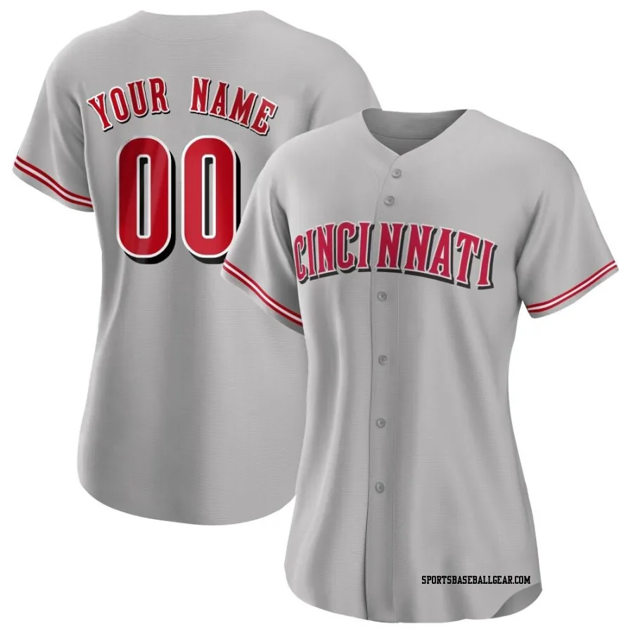 Custom Women's Cincinnati Reds Gray Authentic Road Jersey