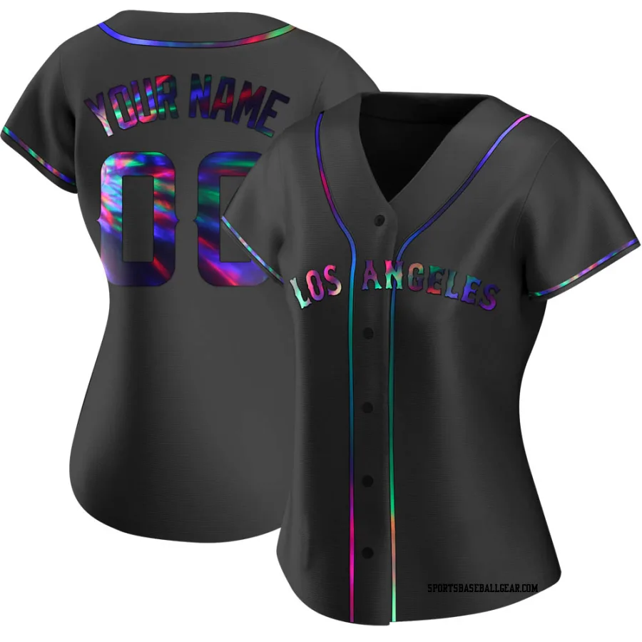 Custom Women's Los Angeles Angels Black Holographic Replica Alternate Jersey