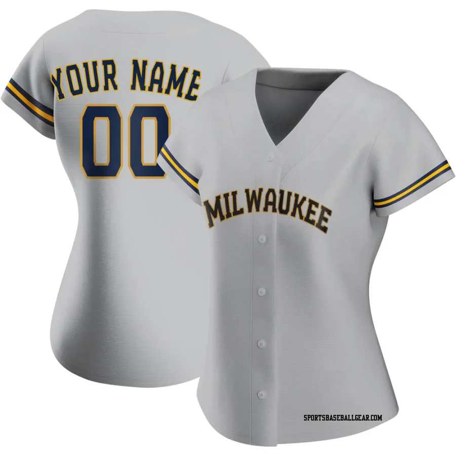 Custom Women's Milwaukee Brewers Gray Authentic Road Jersey