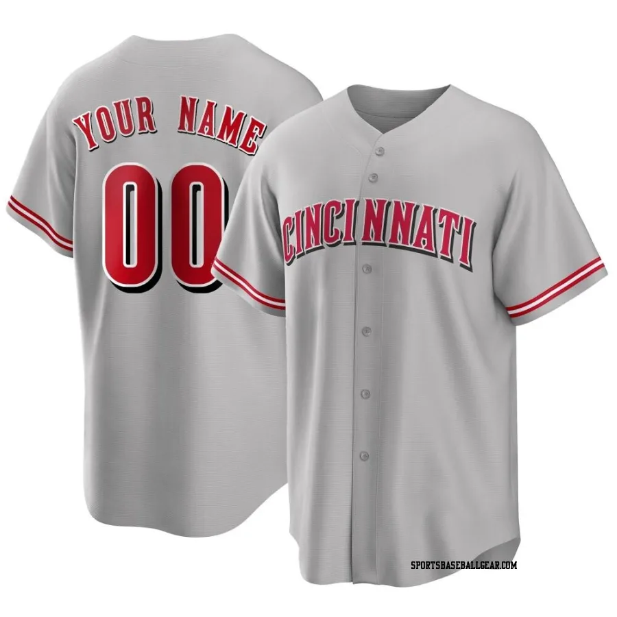 Custom Youth Cincinnati Reds Gray Replica Road Jersey