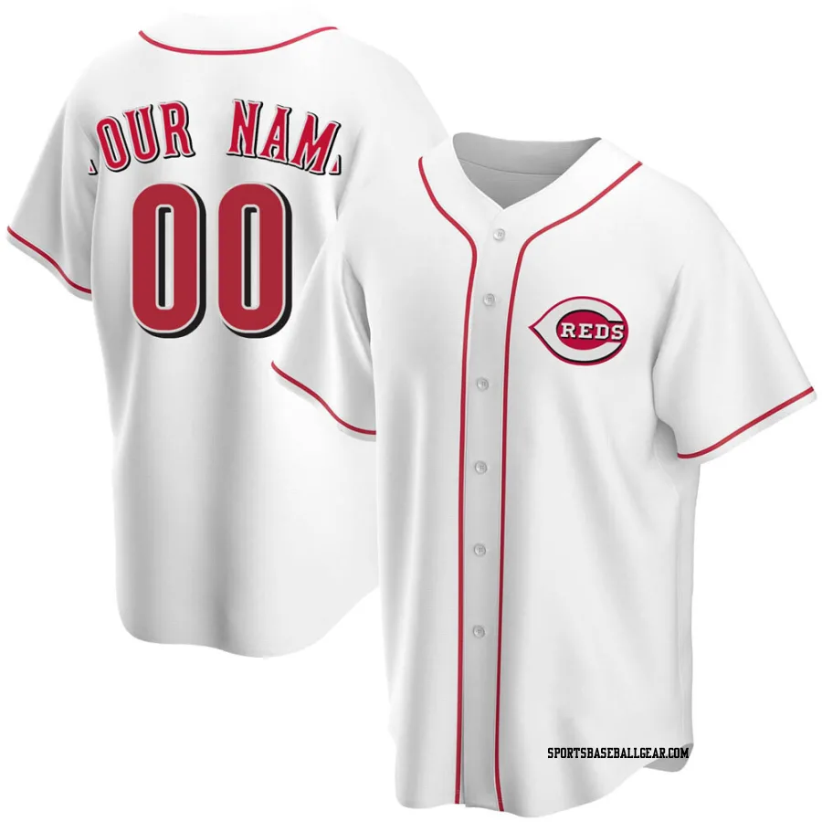 Custom Youth Cincinnati Reds White Replica Home Jersey