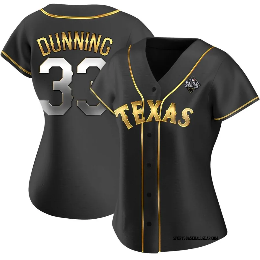 Dane Dunning Women's Texas Rangers Black Golden Replica Alternate 2023 World Series Jersey