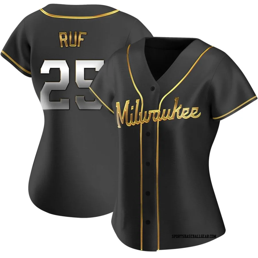 Darin Ruf Women's Milwaukee Brewers Black Golden Replica Alternate Jersey