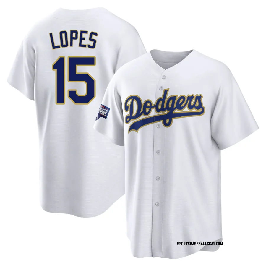 Davey Lopes Men's Los Angeles Dodgers White/Gold Replica 2021 Gold Program Player Jersey