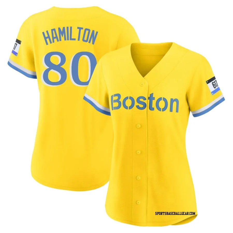David Hamilton Women's Boston Red Sox Gold/Light Replica Blue 2021 City Connect Player Jersey