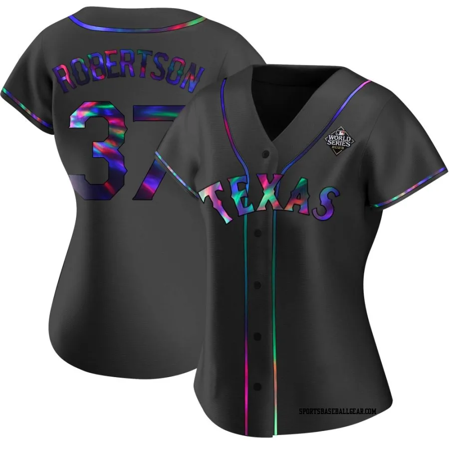David Robertson Women's Texas Rangers Black Holographic Replica Alternate 2023 World Series Jersey