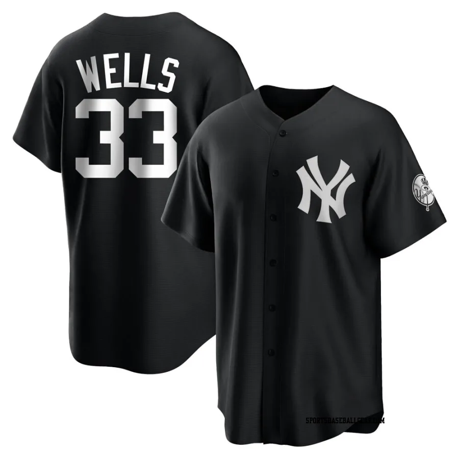 David Wells Men's New York Yankees Black/White Replica Jersey