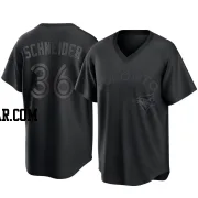 Davis Schneider Men's Toronto Blue Jays Black Replica Pitch Fashion Jersey