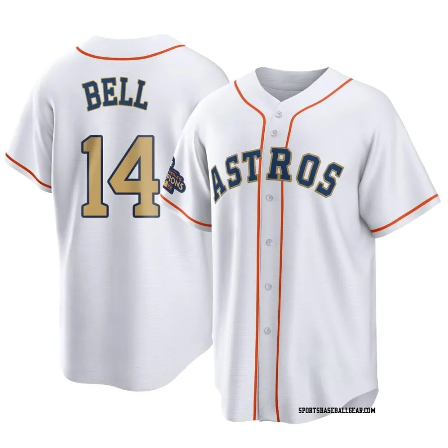 Derek Bell Men's Houston Astros Gold Replica White 2023 Collection Jersey