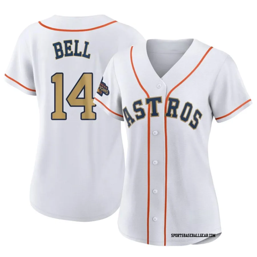 Derek Bell Women's Houston Astros Gold Authentic White 2023 Collection Jersey