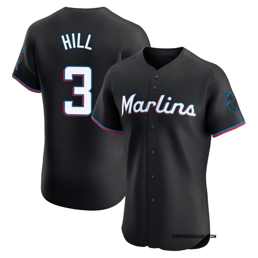 Derek Hill Men's Miami Marlins Black Elite Alternate Vapor Premier Jersey