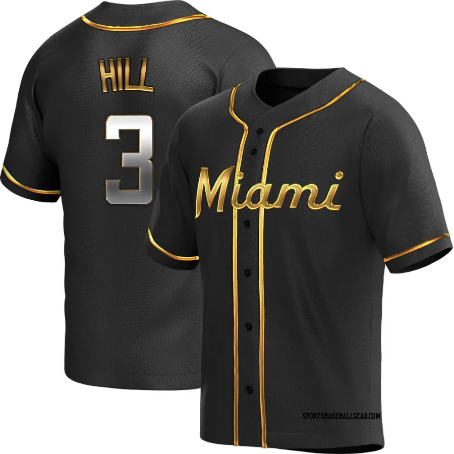 Derek Hill Men's Miami Marlins Black Golden Replica Alternate Jersey